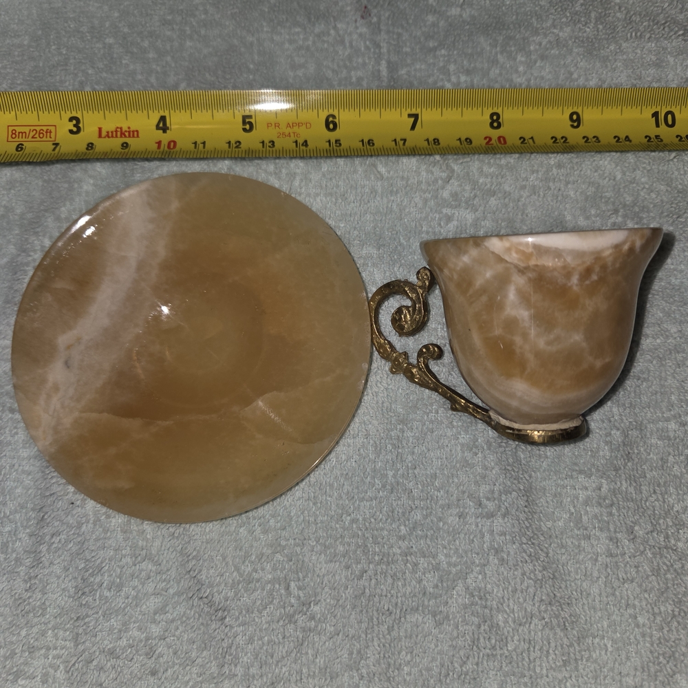 Elegant Marble Cup and Saucer Set with Gold Handle